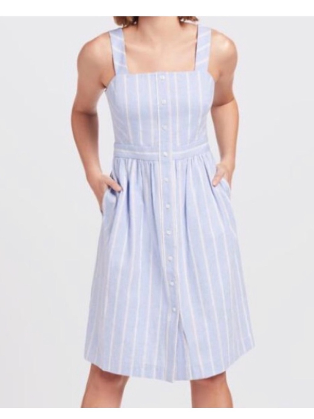 Draper James Light Blue and White Striped Midi Dress
